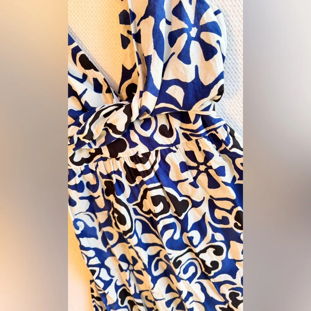 ZARA Blue & Black Floral Midi Maxi Dress w Cut-out Open Back